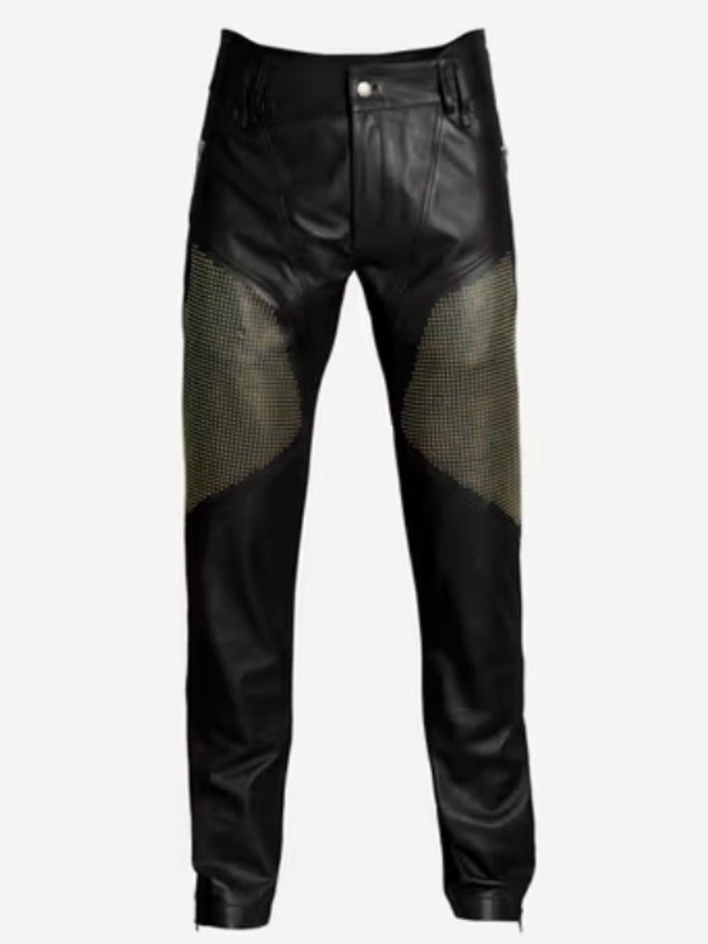 Versace X H&M black leather matte gold studded moto punk rock pants 33R